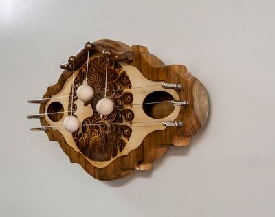 Handcrafted Wooden Door Harp with Laser-Engraved Fractals Design Handcrafted Wooden Door Harp with Laser-Engraved Fractals Design