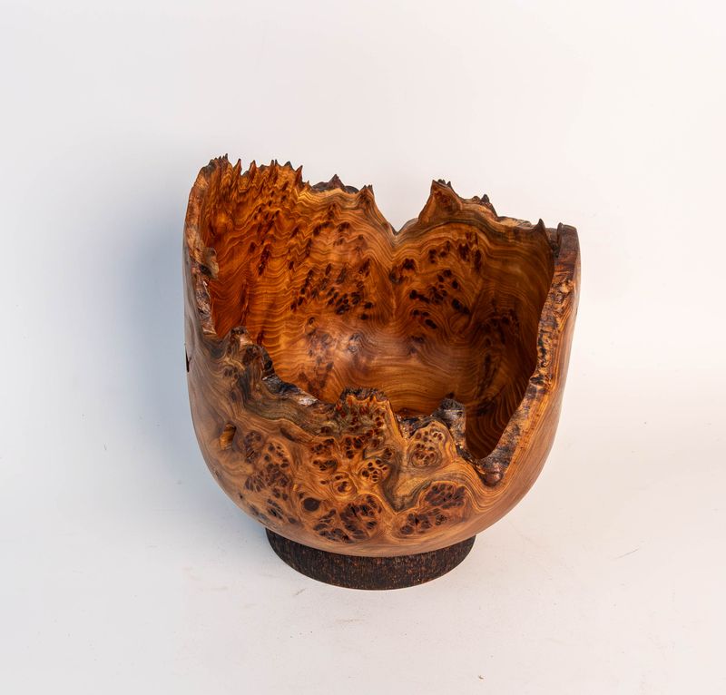 Handcrafted, Wood turned Live edge Poplar Burl Wooden Bowl, Vase - Unique Decorative Art Piece, Natural Wood Unbelievable Grain