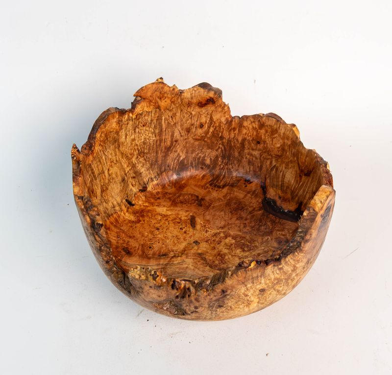 Maple Burl Live Edge Bowl – Hand Turned Natural Edge Wood Bowl, Rustic Burl Sculpture, One of a Kind Wood Art