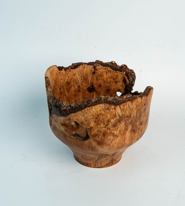 Sculptural Maple Burl Live Edge Bowl – One of a Kind Hand Turned Natural Wood Art, Organic Burl Centerpiece