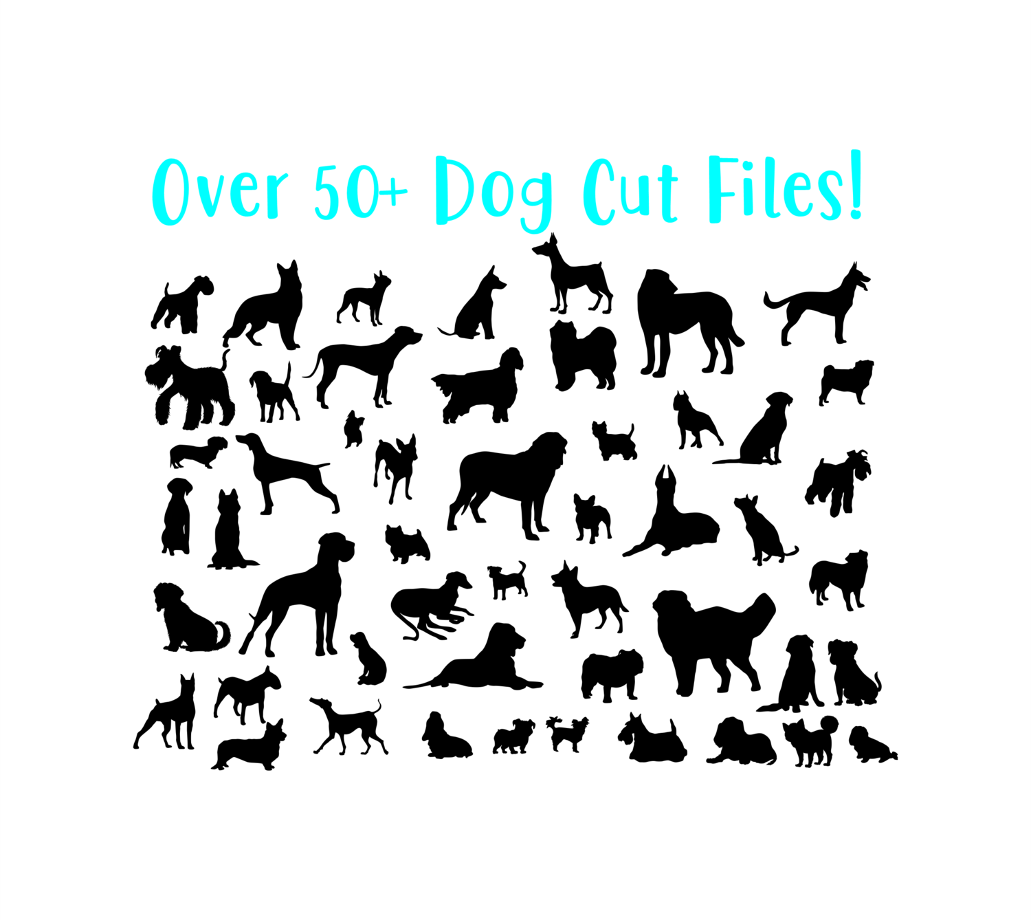 50+ Dog Silhouette Bundle SVG Cut File, chihuahua, Bulldog Svg, Golden Retriever Svg, Maltese Svg, Dovermann Svg, Beagle Svg, Border Collie