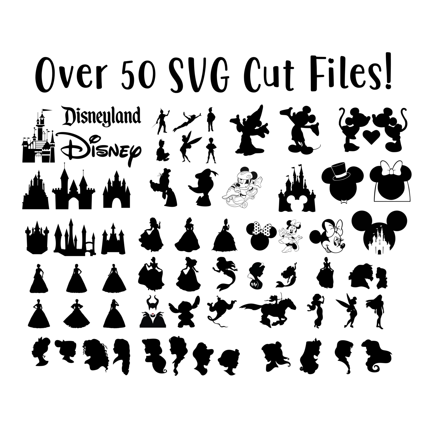 Disney Bundle SVG, Disney Characters SVG, Disney Princess SVG, Disney Castle SVG, Mickey SVG, Minnie SVG