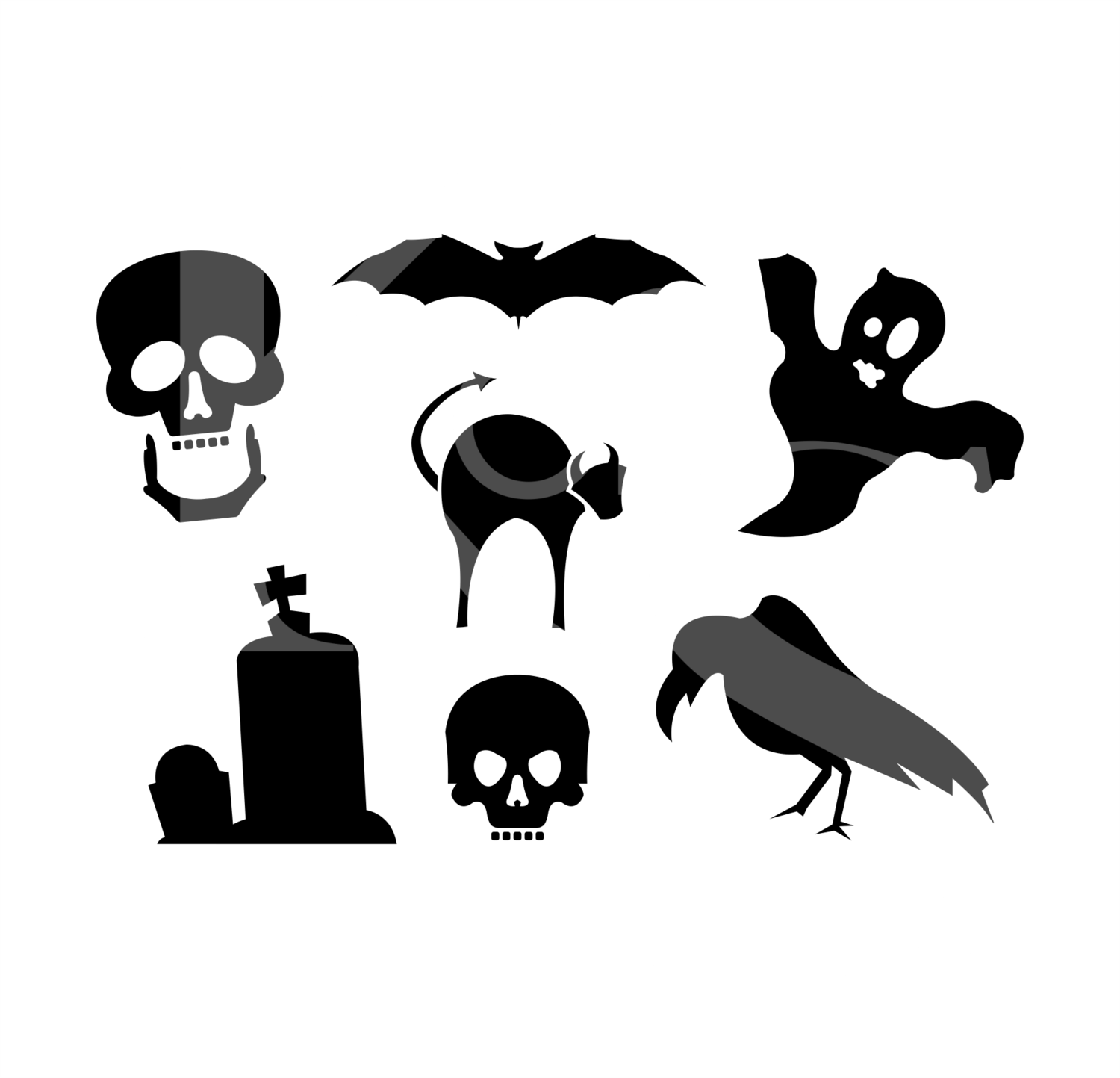 Halloween Pack SVG, Halloween SVG, Skull SVG, Cat Svg, Halloween Silhouette File, Crow Svg, Fall Svg, Ghost Svg, tombstone Svg, Bat Svg