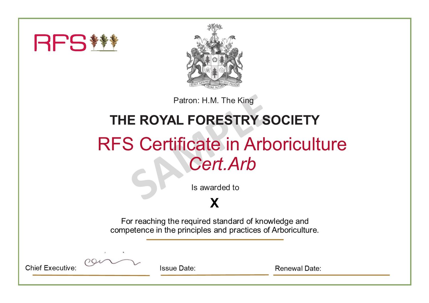 RFS Certificate in Arboriculture (Cert. Arb.) or Certificate in Forestry (Cert. For.) RFS Certificate in Arboriculture (Cert. Arb.) or Certificate in Forestry (Cert. For.)