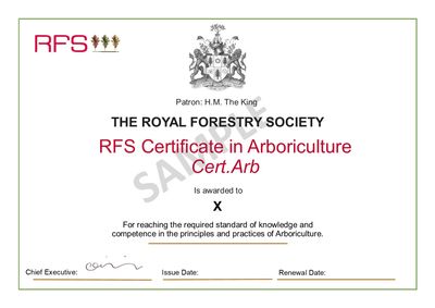 RFS Certificate in Arboriculture (Cert. Arb.) or Certificate in Forestry (Cert. For.)