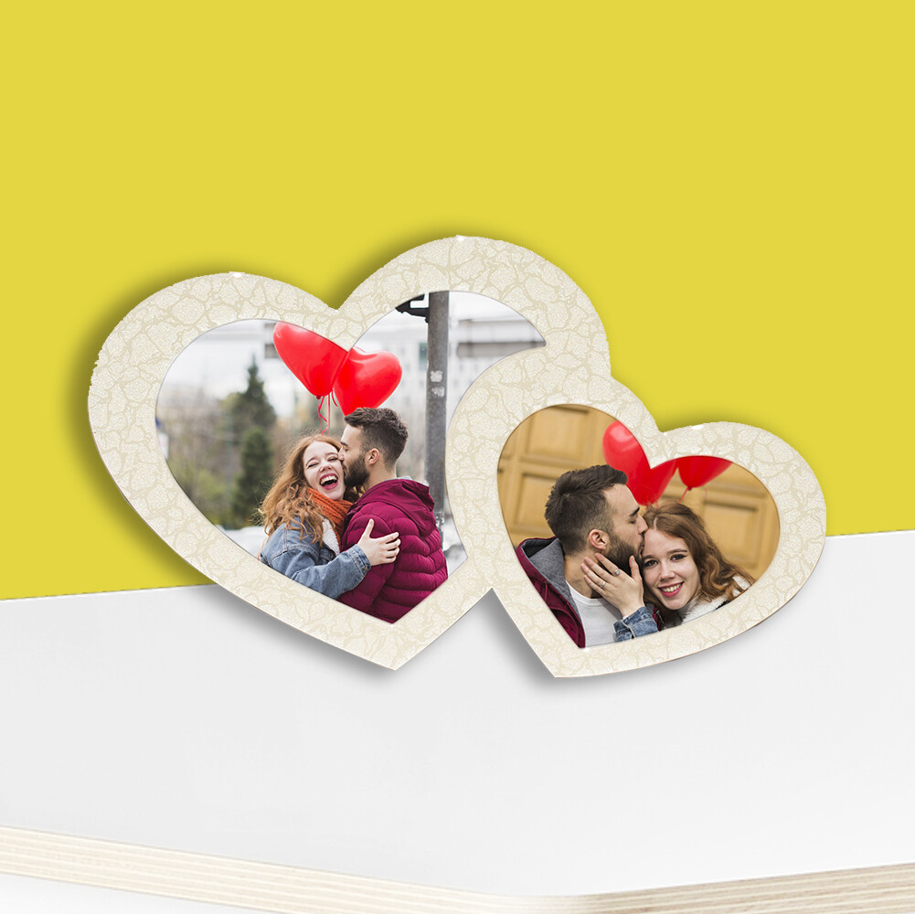 Double Heart Globulite MDF With Easel Stand + Photo on Aluminium Panel