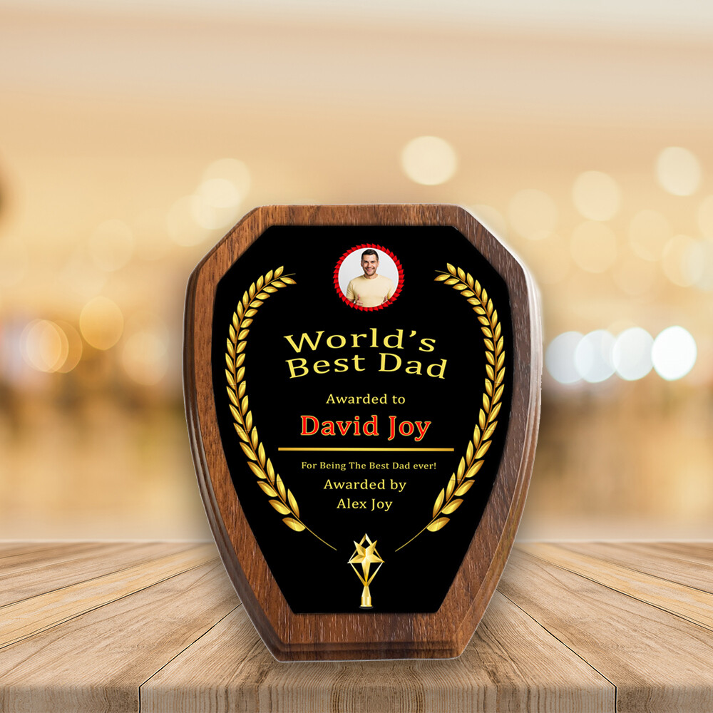 Personalised Plaque Award For Dad- Walnut Wood Three Prisms Medal- Custom Printed on Aluminium Panel- Best Gift For Dad