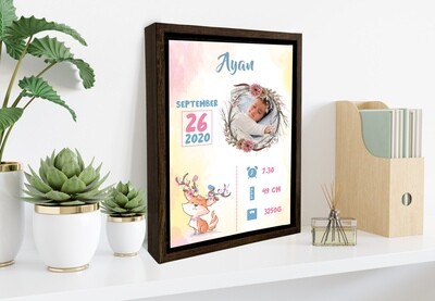 Baby Birth Announcement Print| Newborn Baby Gift| Birth Stat Print Photo Frame | Custom Photo Printed On Aluminum