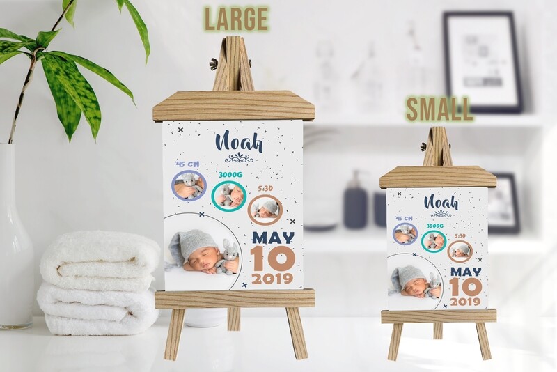 Personalised Birth Announcement |New Mum Gift| Baby Boy Gift | Custom Photo Printed On Aluminum | Wooden Easel