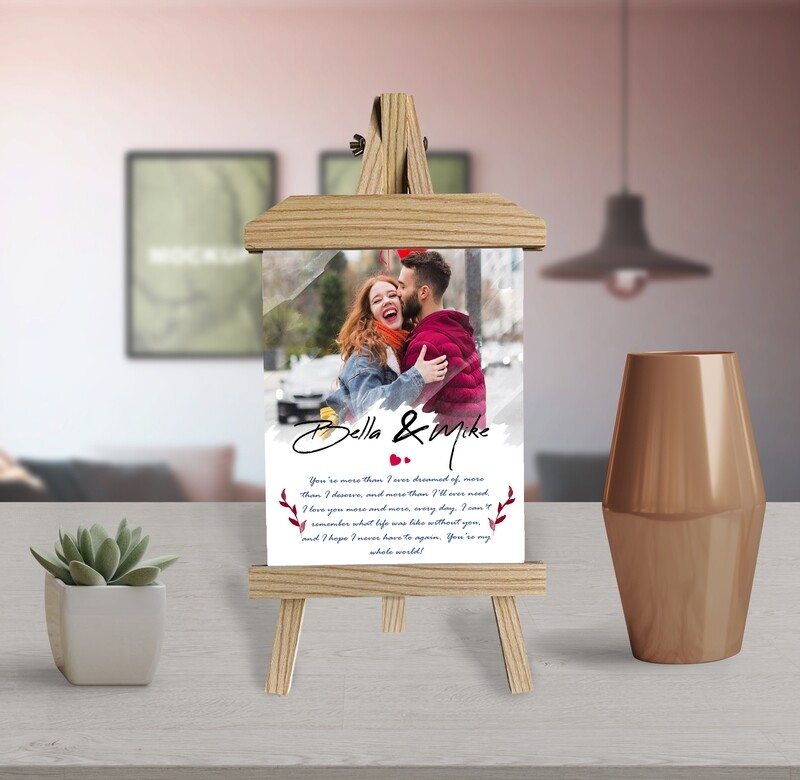 Personalized Gift For Him|Personalised Couple Photo Printed On Aluminum |Anniversary Gift For Him| Gift For Couple|Wooden Easel Frame