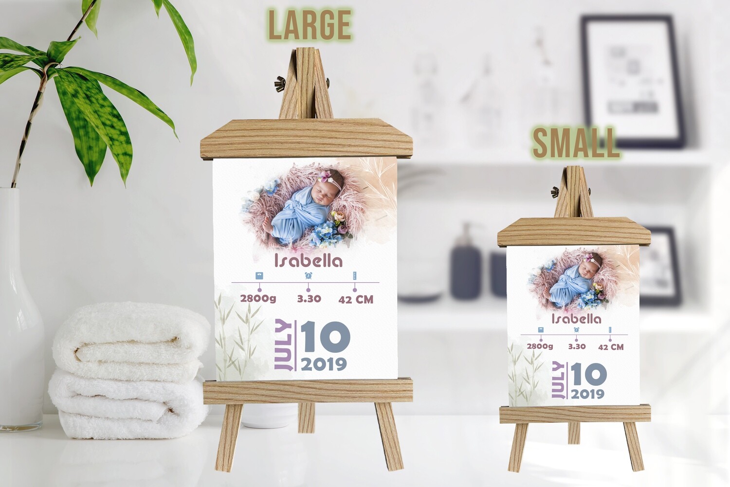 Newborn Announcement |New Mum Gift| Birth Stat Print Photo Frame | Custom Photo Printed On Aluminum | Wooden Easel