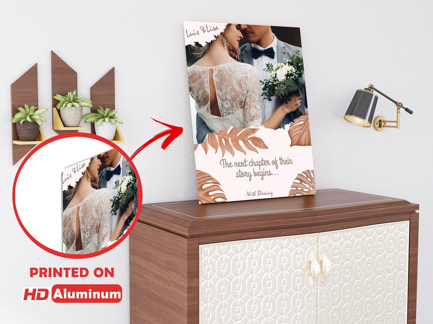 newlyweds photo gift| Custom Gift for Her |Wedding Gift For Him Anniversary Gift Printed on HD Aluminium Panel | Ready To Hang Metal Print