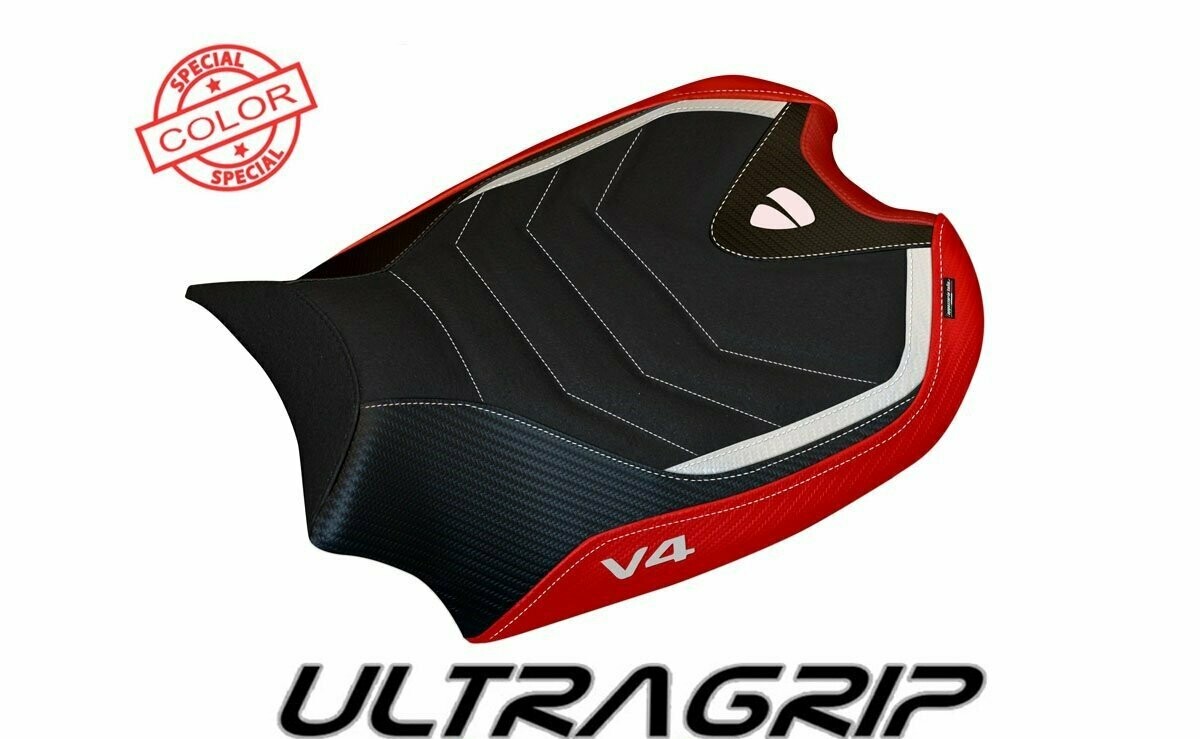 Design-Sitzbezug DUCATI PANIGALE V4, ultragrip spezial real rot weiß
