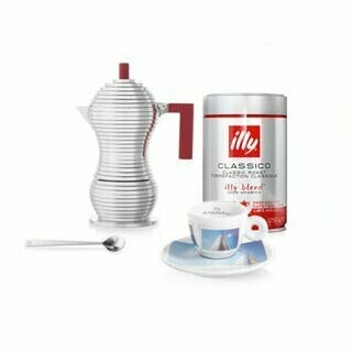 Kit Cafetera MOKA con cucharas GIROTONDO y taza MAURIZIO GALIMBERTI .