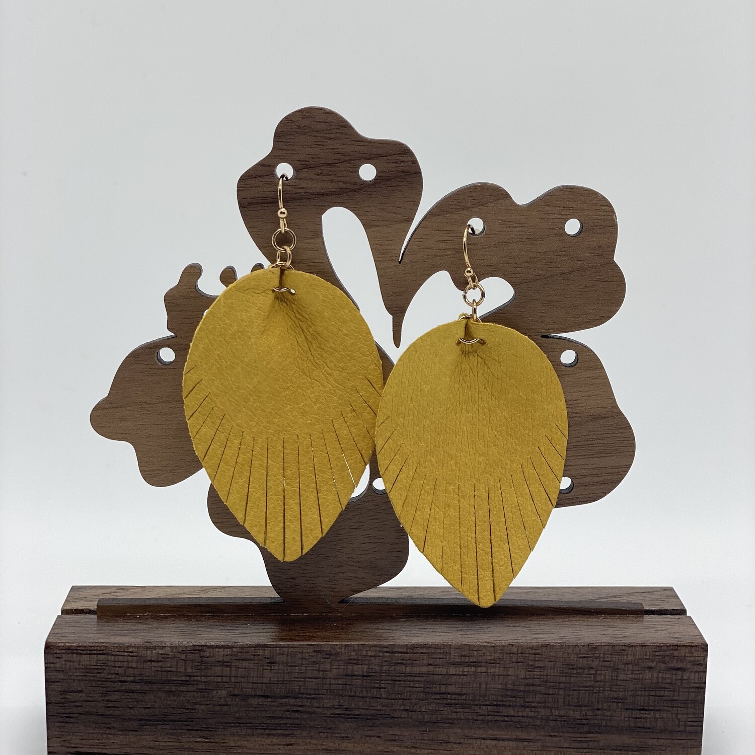 Leather Inspired  Yellow Leaf Earrings