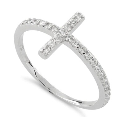 Silver Cross Clear CZ Ring