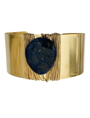 Royal Blue and Gold Jasper Stone Cuff Bracelet