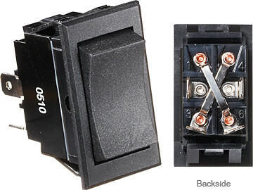 RVD Blk Rocker Switch, 20A, On/Off, 4 Wire=S221