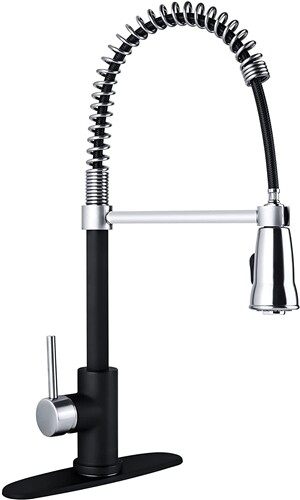 Dura Faucet Spring Coil Pull-Down Kitchen Faucet Matt Black / Brushed SN=DF-NMK504-MBSN