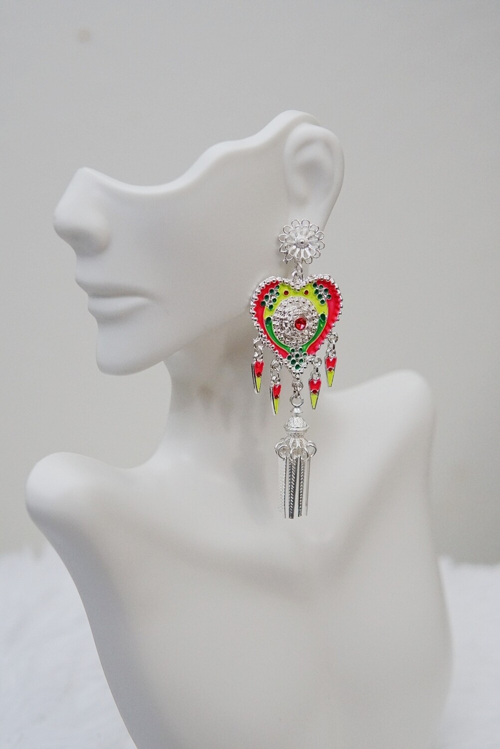 Pink green heart tassel