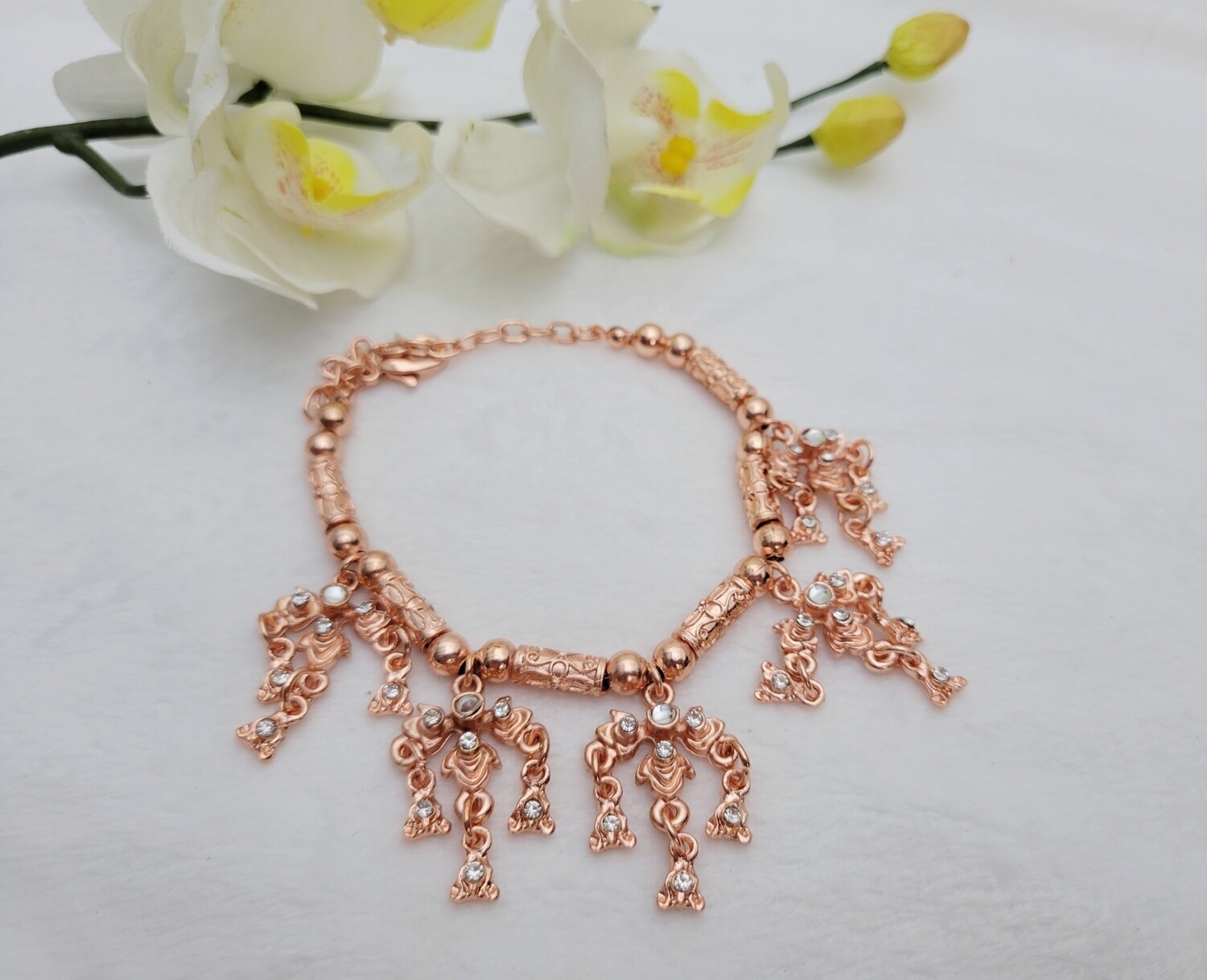 White Rose Gold Dangle Bracelet