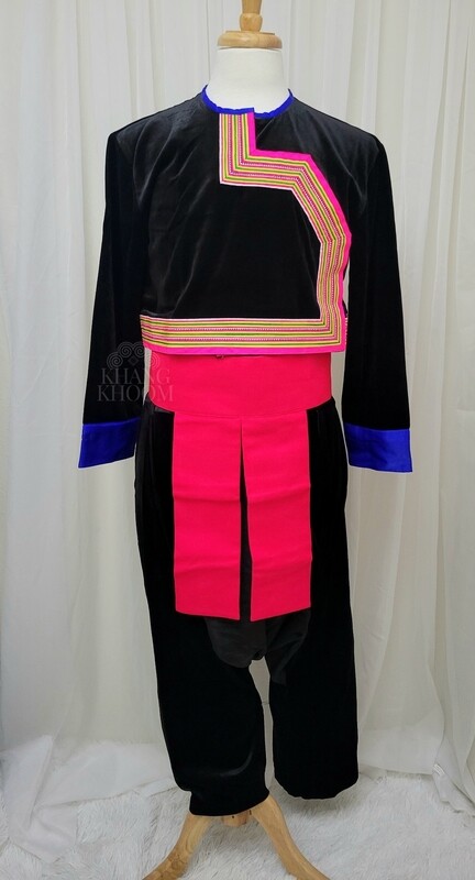 Men hmong leeg blue trim