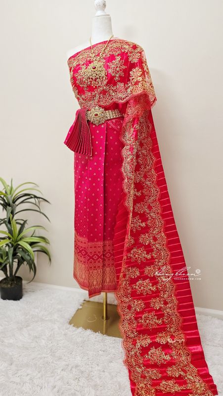 Red &amp; Gold Thai Women Skirt Set 