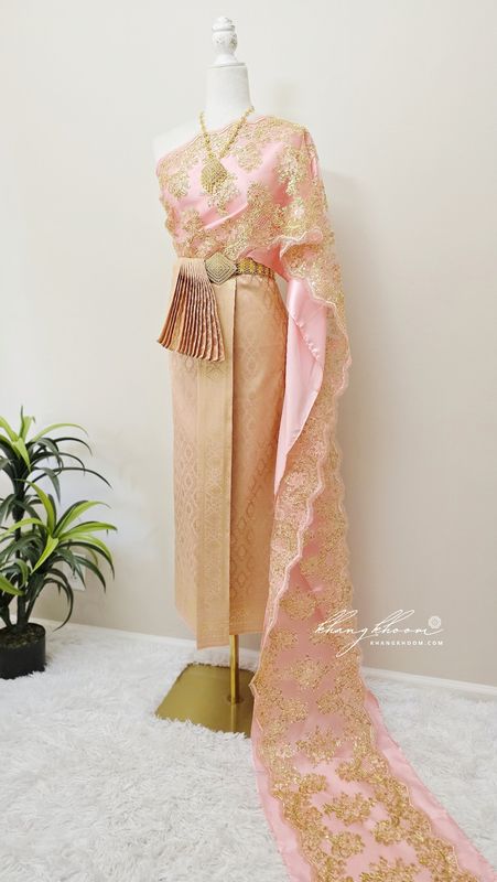 Pink &amp; Gold Thai Women Skirt Set