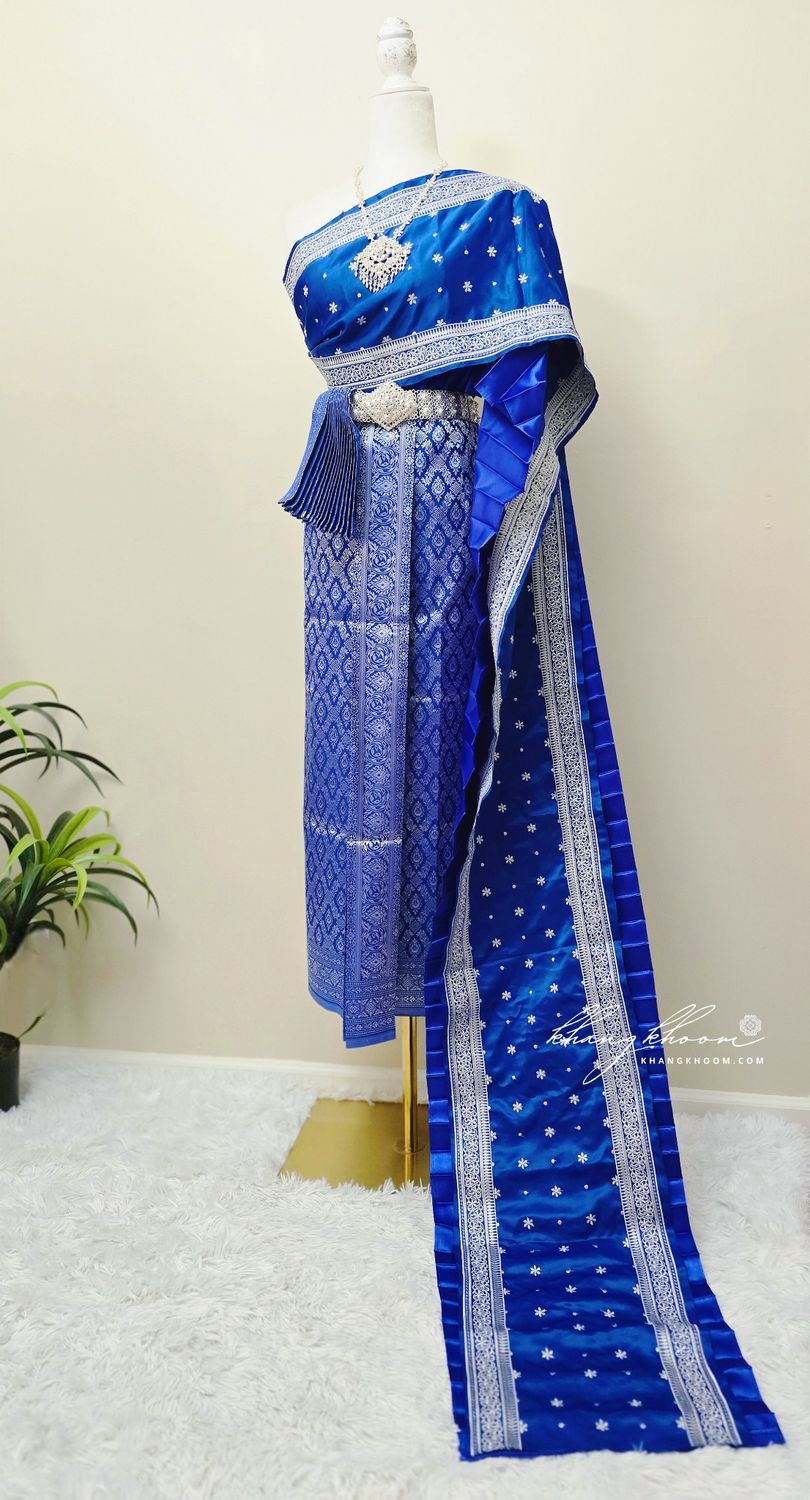 Blue &amp; Silver Thai Women Skirt Set 