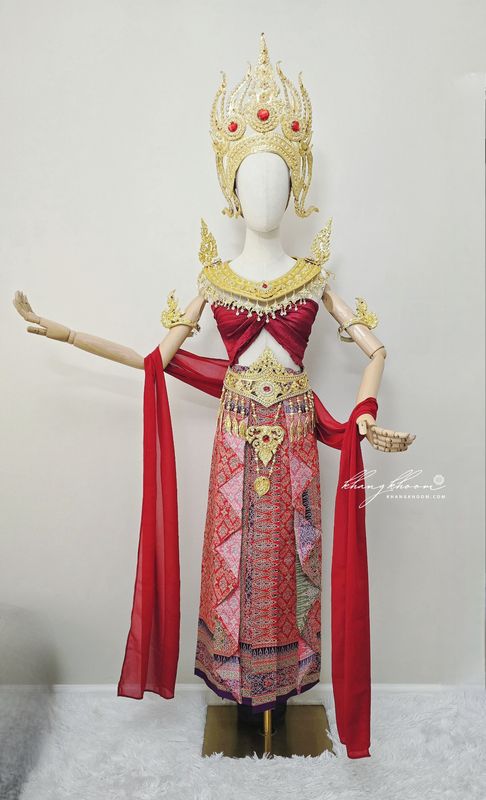 Black &amp; Red Thai Women Skirt Set 