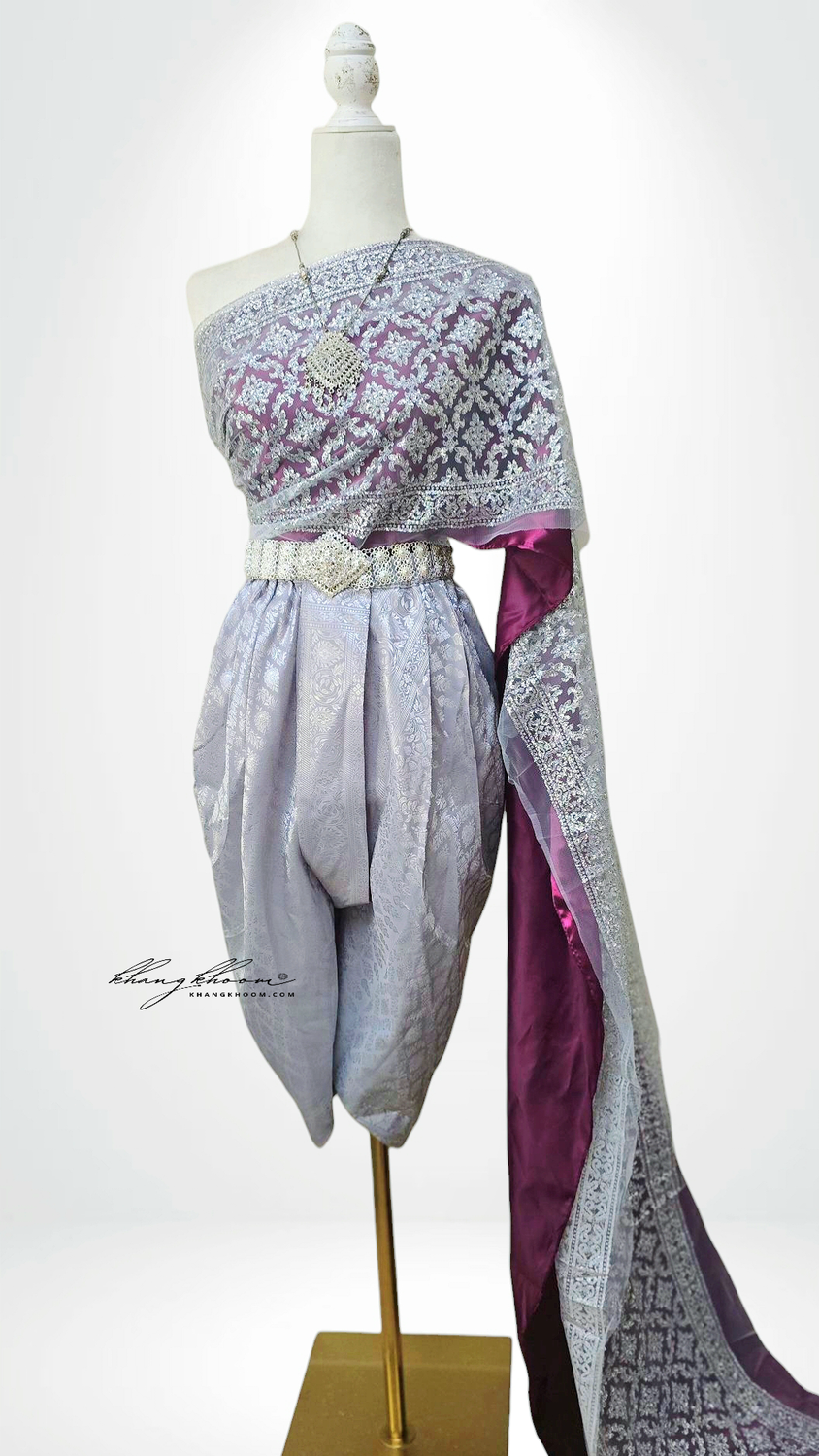 Silver Burgundy Thai Pants Set
