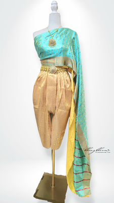 Turquoise Gold Floral Thai Pants Set