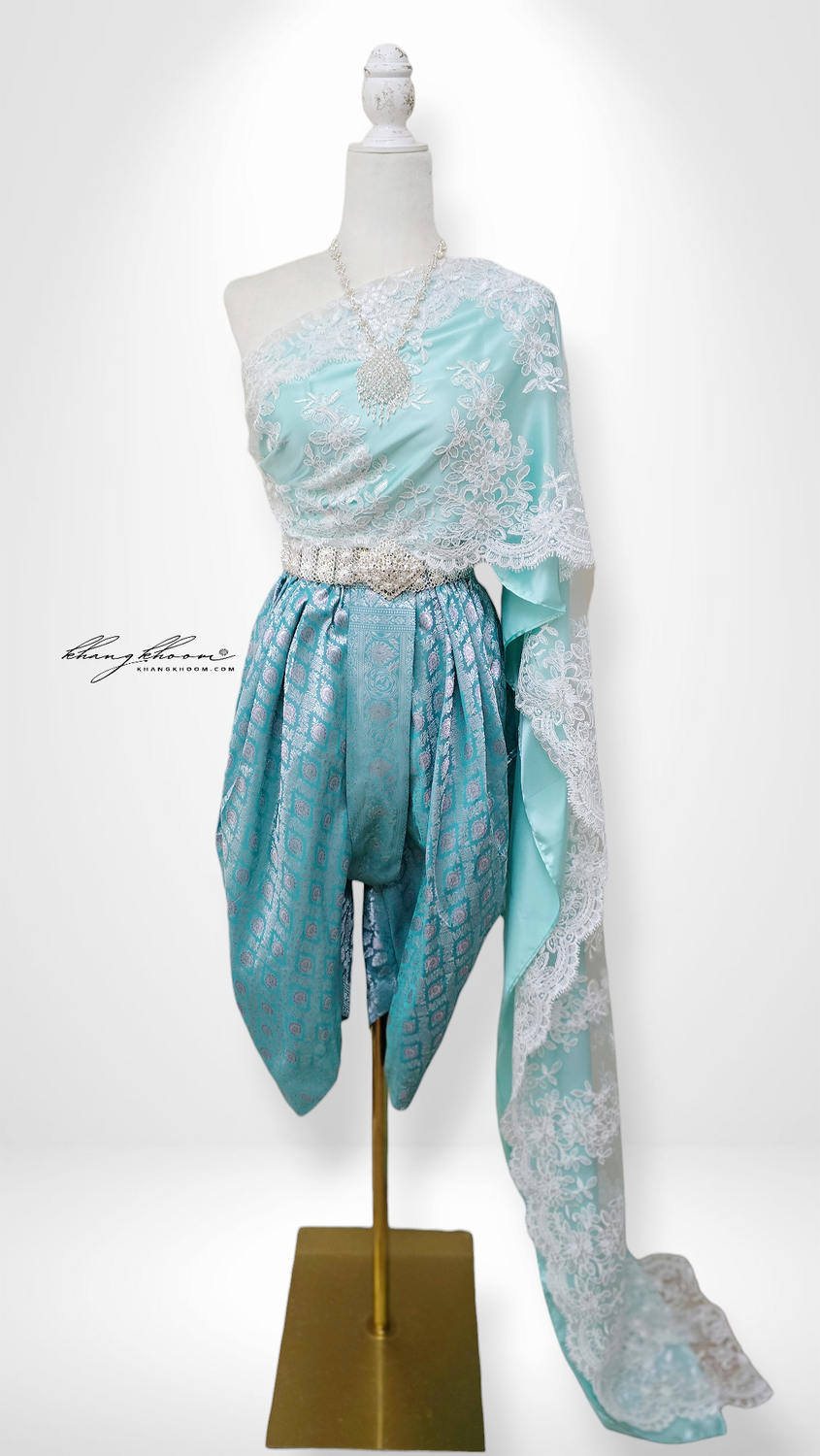 Turquoise White Pants Set