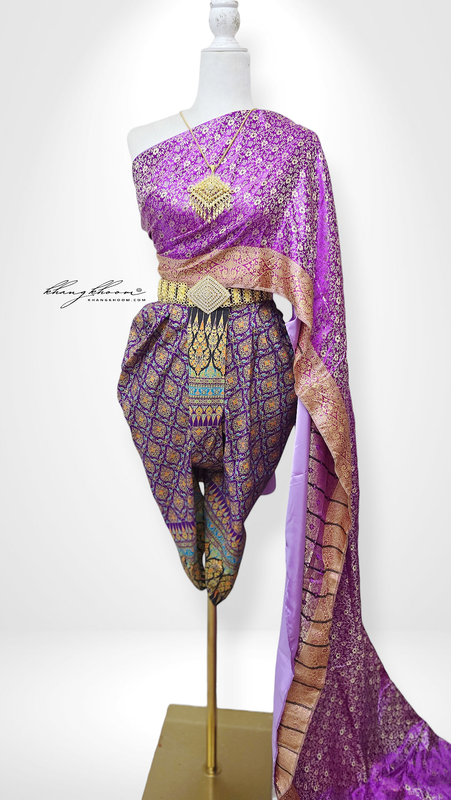 Light Purple Gold Floral Thai Pants Set