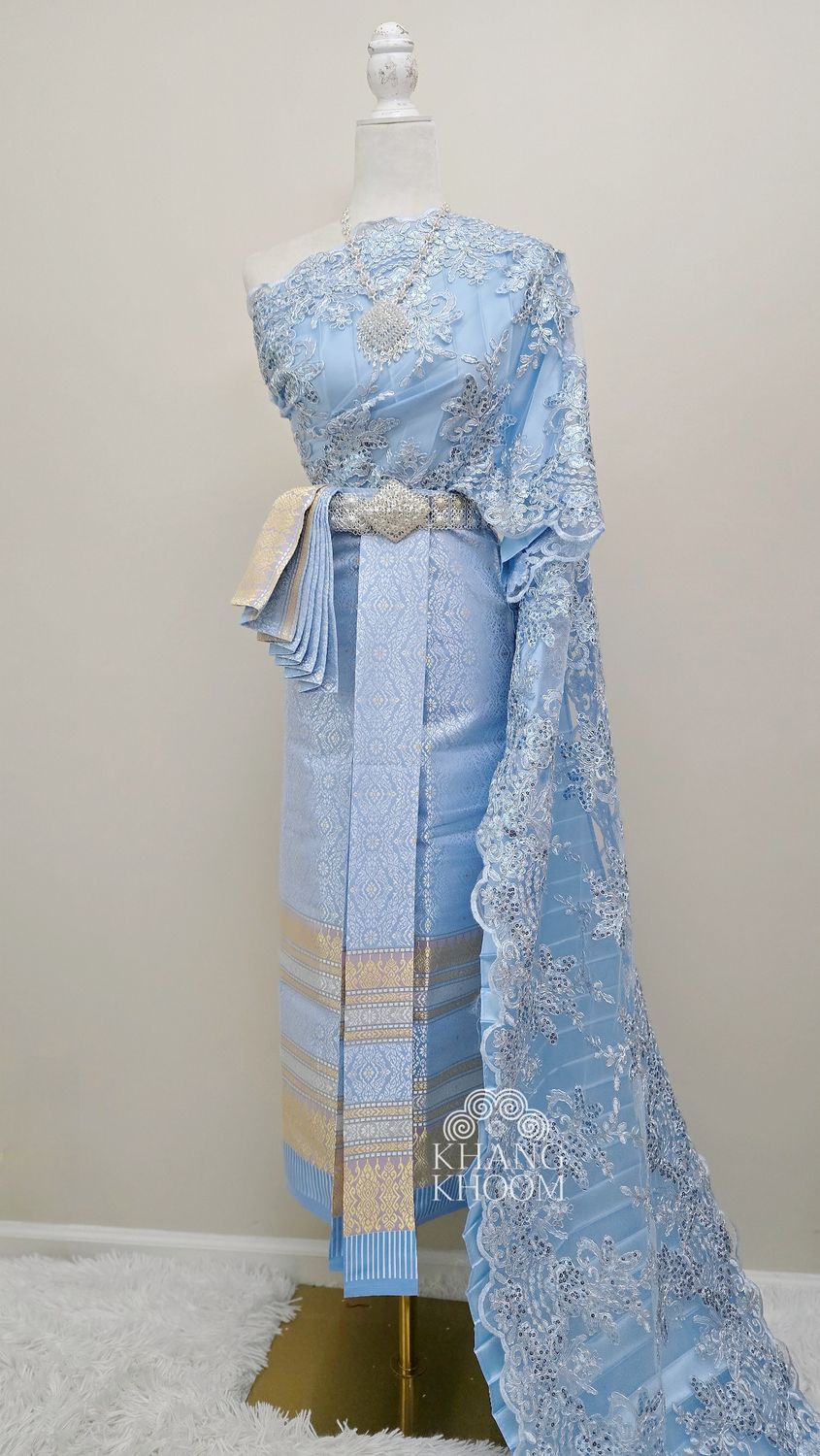 Light blue Thai Women Skirt Set