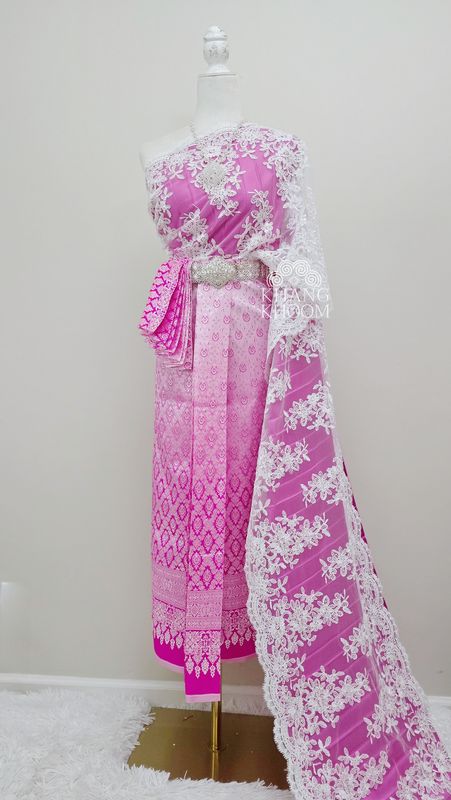 Fuchsia and White Women Skirt Set
