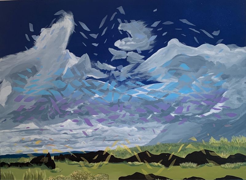 Tuzamia-wei-tugu El Malpais (Driving Through El Malpais), 30” X 40”, Acrylic On Canvas, 2024.