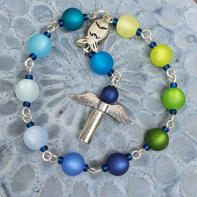 Handrosenkranz blau-grün