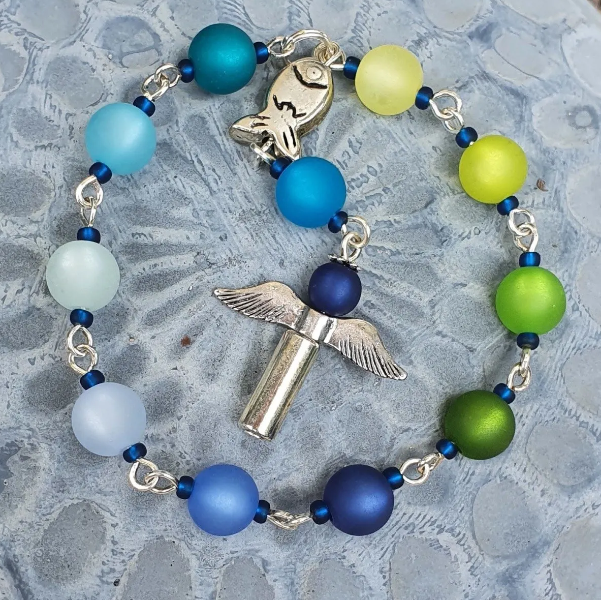 Handrosenkranz blau-grün