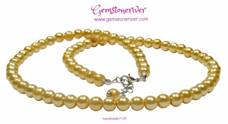 Yellow pearl necklace earrings set - Bridesmaids flowergirl birthday party jewellery handmade UK Gemstoneriver