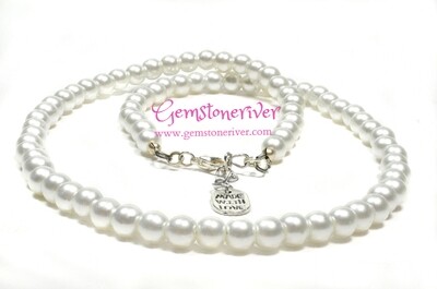 N67 White Pearl Necklace & Earrings Set |  wedding bridesmaid office prom Gemstoneriver® UK