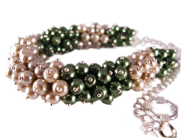 2pc Olive Green & Beige Taupe Pearl Cluster necklace set custom gifts Gemstoneriver