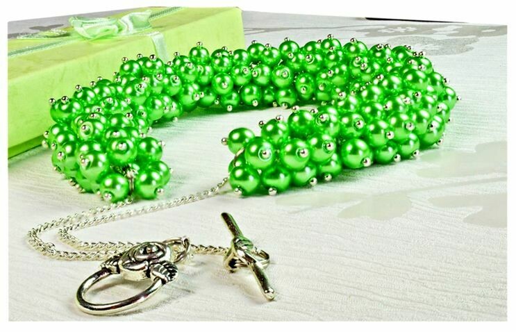 Green Chunky Bold Statement Pearl Cluster Funky Bracelet - Bridesmaids, Holiday, Prom, Beach, Party, Anniversary