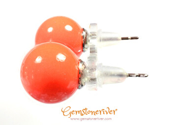 Bubblegum Orange Pearl stud earrings | Summer bridesmaid wedding office beach holiday jewellery UK Gemstoneriver