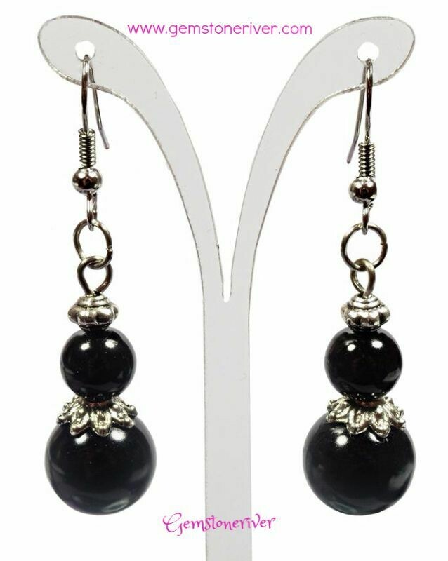 E324 Black Pearl Bali Silver Drop Dangle Earrings - Bridesmaids Prom Dinner Gala Party Bridesmaid Office Mother's Day  Designer UK Jewellery