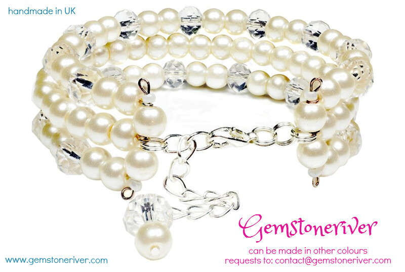 Cream Ivory & Crystal Cuff Chunky Statement Sparkling Bracelet set