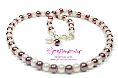 2pc Cream Ivory & Chocolate Brown Necklace & Earring Set gift -  Gemstoneriver® Bridesmaids Flower Girl Wedding Prom Jewellery