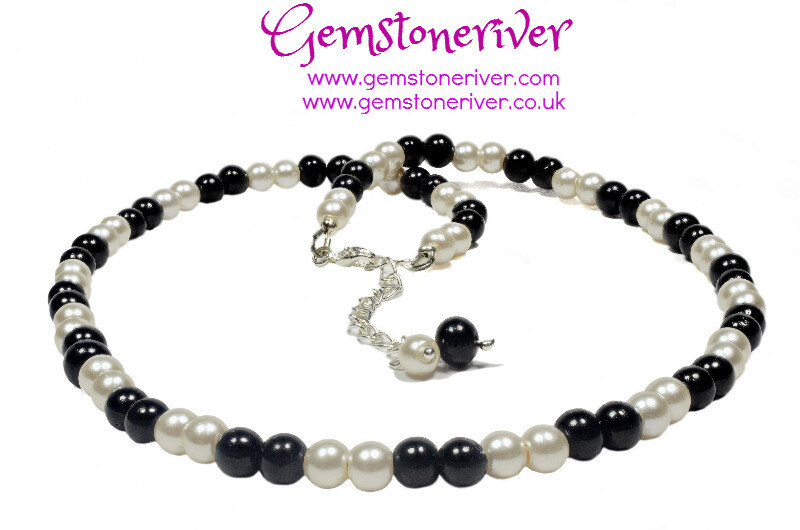 Black and Ivory Cream pearl 3pc Necklace, Bracelet & Earring Set | Gemstoneriver®