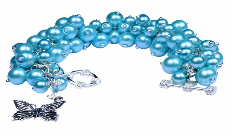 Chunky Bold Pearl Cluster Bracelet Blue Turquoise Bracelet set