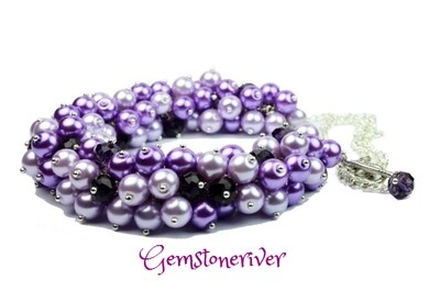 N85 Lilac Purple Pearls Amethyst Necklace Cluster Crystal Chunky Bib Statement - anniversary Birthday Gemstoneriver UK
